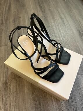 BP Black Strappy Open Toe High Heeled Sandals Womens 5.5 Elegant Minimalist